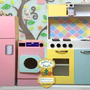 comprar cocina, refrigeradora, lavadora para niñas en madera Quito 1