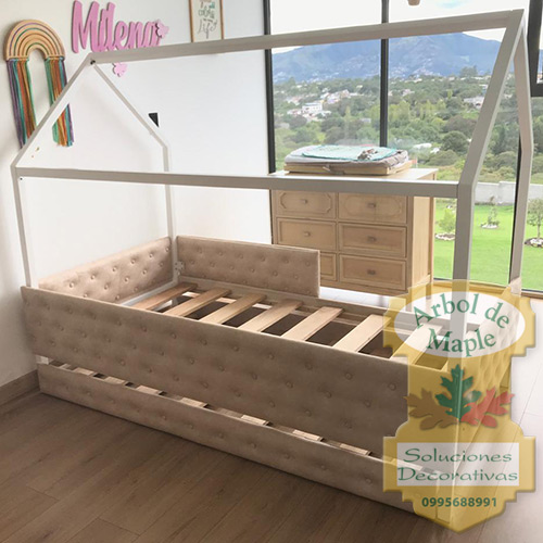 Cama montessori Casita Capitoneada TapizadaQuito Guayaquil Cama montessori Casita con protectores Capitoneada Tapizada Acolchada Quito Guayaquil Manta Ambato Loja